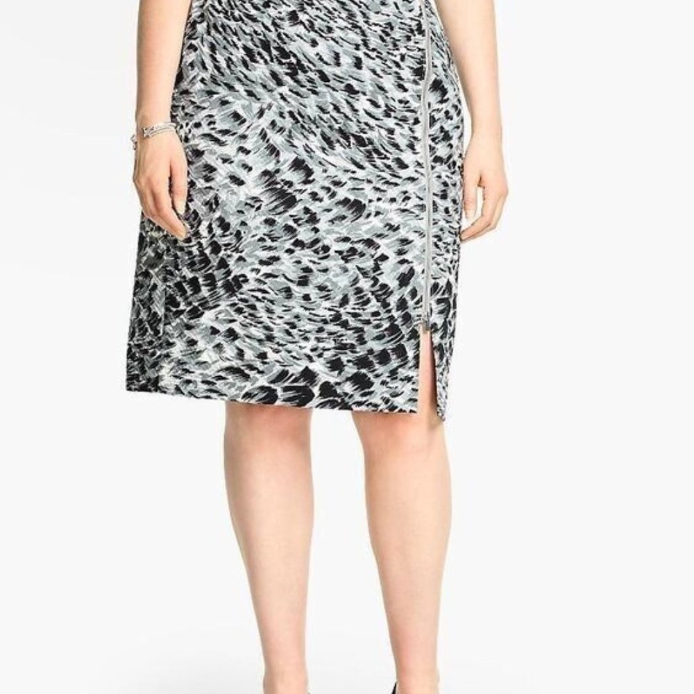 Talbots Gray Black Straight Skirt NWT $119 Animal Print 2-Way Front Zip